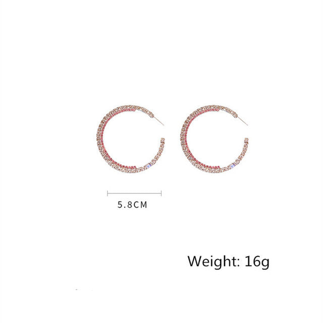 PINK ROUND RHINESTONE HOOP EARRINGS