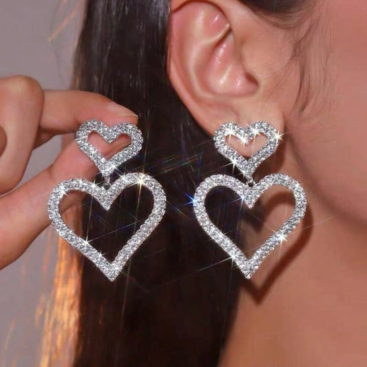 SILVER HEART CRYSTAL DROP EARRINGS