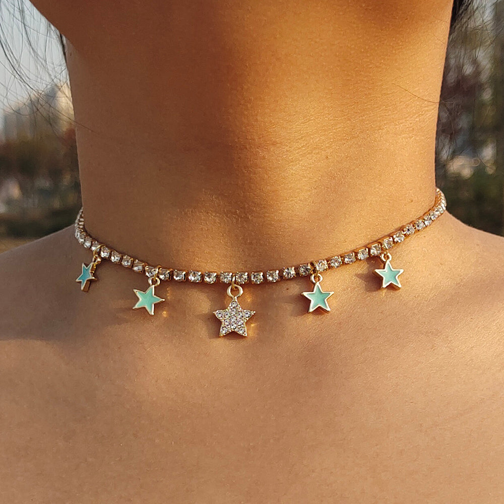 BLUE - STAR RHINESTONE NECKLACE