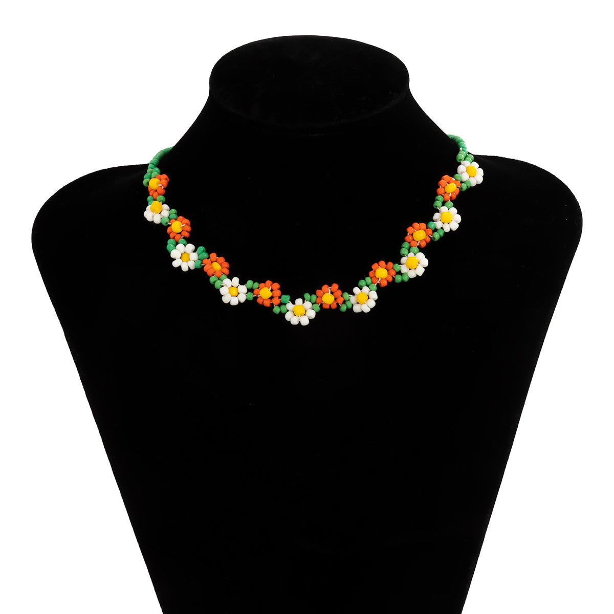 GREEN - FLOWER BEED CHAIN CHOKER NECKLACE