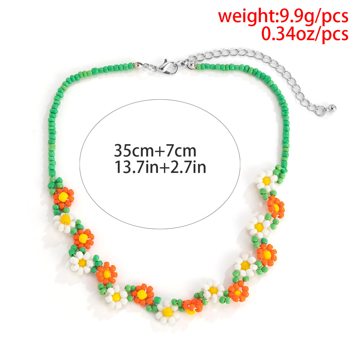 GREEN - FLOWER BEED CHAIN CHOKER NECKLACE