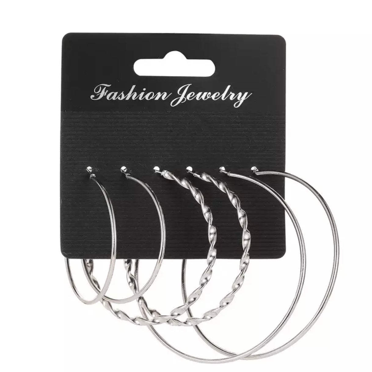 SET OF 3 SILVER HOOP EARRINGS