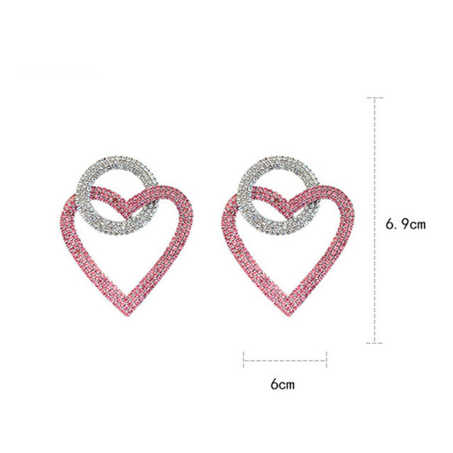 PINK & SILVER HEART CRYSTAL DROP EARRINGS